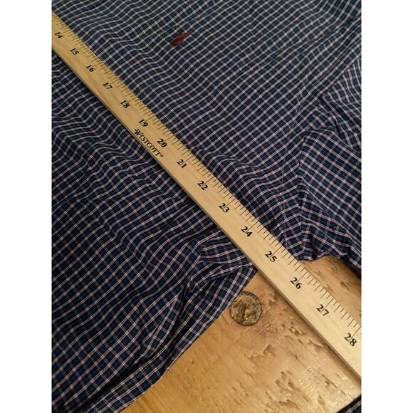 Ralph Lauren Yarmouth Size 17 34/35 Blue Red Plaid Pony Long Sleeve Button Shirt - Picture 5 of 7